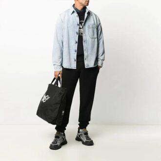 Pantaloni lungi casual pentru bărbați Off-White, cu talie elastică, culoare solidă, negru Pantaloni lungi casual pentru bărbați Off-White, cu talie elastică, culoare solidă, negru