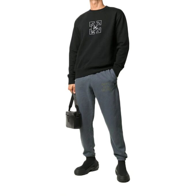 Pantaloni lungi de sport Off-White pentru bărbați cu logo Arrows, negri
