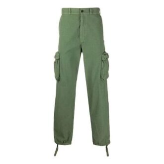 Pantaloni lungi drepți cu talie înaltă, croi larg, cu mai multe buzunare, verde
