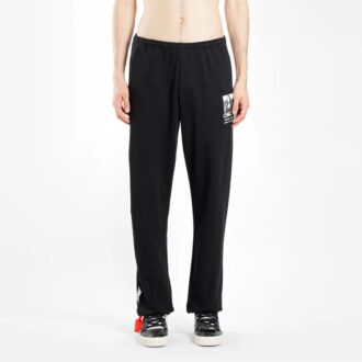 Pantaloni lungi sport cu imprimeu alfabet și model Mona Lisa, negri