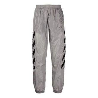 Pantaloni lungi sport cu imprimeu cu dungi și logo SS21, gri deschis