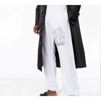 Pantaloni lungi sport cu imprimeu logo, albi