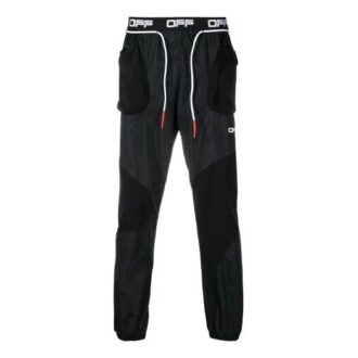 Pantaloni lungi sport cu șnur, imprimeu cu săgeată și logo, croială slim, negru