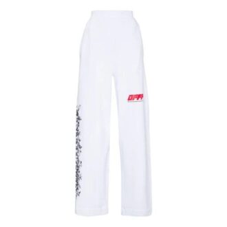 Pantaloni lungi unisex cu graffiti, albi
