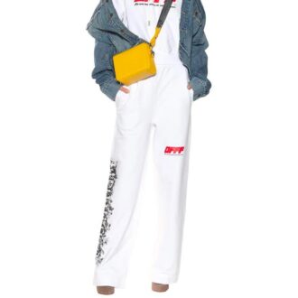 Pantaloni lungi unisex cu graffiti, albi