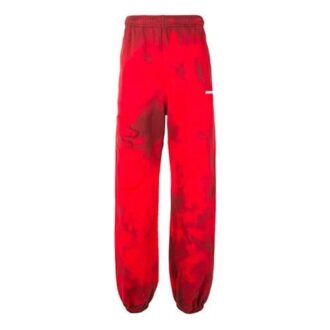 Pantaloni/pantaloni de sport/pantaloni de jogging Off-White pentru bărbați, roșii, vopsiți în stil tie-dye