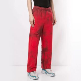 Pantaloni/pantaloni de sport/pantaloni de jogging Off-White pentru bărbați, roșii, vopsiți în stil tie-dye