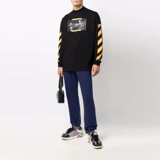 Pantaloni/pantaloni de sport/pantaloni de jogging pentru bărbați Off-White, cu imprimeu Arrows, culoare solidă, albastru