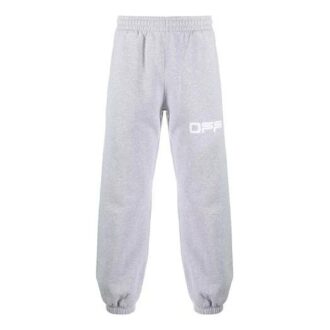 Pantaloni/pantaloni sport/pantaloni de jogging pentru bărbați Off-White, cu imprimeu logo, gri deschis