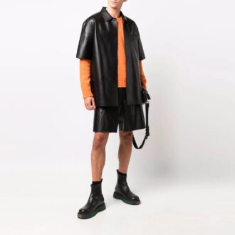 Pantaloni scurți cargo din piele Off-White pentru bărbați SS21, croială largă, negru