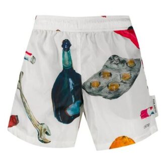Pantaloni scurți casual cu aplicații pentru bărbați, albi
