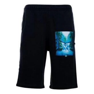 Pantaloni Scurți casual cu imprimeu pictat, versiune standard, negru
