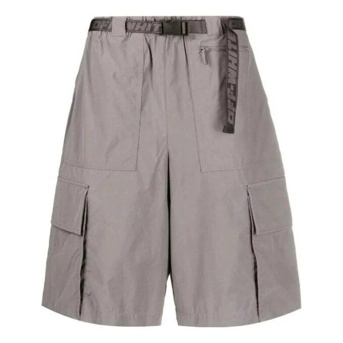 Pantaloni Scurți casual Off-White pentru bărbați, colecția FW22, culoare solidă, cu mai multe buzunare și curea, gri