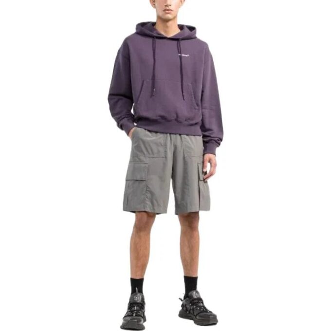 Pantaloni Scurți casual Off-White pentru bărbați, colecția FW22, culoare solidă, cu mai multe buzunare și curea, gri