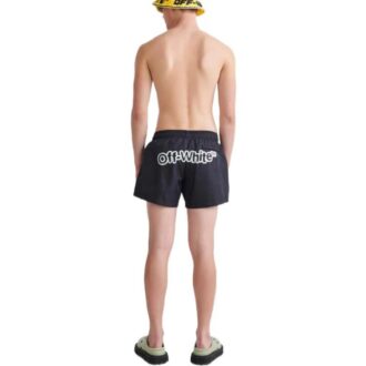 Pantaloni Scurți Casual Off-White pentru bărbați FW22 cu imprimeu logo și talie elastică, versiune dreaptă, negru Pantaloni Scurți Casual Off-White pentru bărbați FW22 cu imprimeu logo și talie elastică, versiune dreaptă, negru