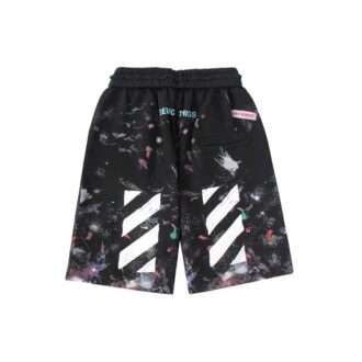 Pantaloni Scurți casual Off-White pentru bărbați SS21, cu imprimeu cer înstelat și stropi de cerneală, negri Pantaloni Scurți casual Off-White pentru bărbați SS21, cu imprimeu cer înstelat și stropi de cerneală, negri