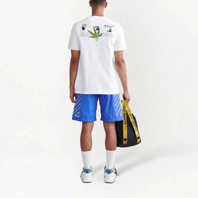 Pantaloni scurți casual pentru bărbați Off-White FW22 cu imprimeu cu dungi diagonale și logo, cu șnur de strângere, versiune albastră