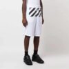 Pantaloni scurți casual pentru bărbați Off-White FW22, din twill imprimat, lungime până la genunchi, talie elastică, croială largă, albi