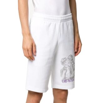 Pantaloni Scurți cu imprimeu portret, albi