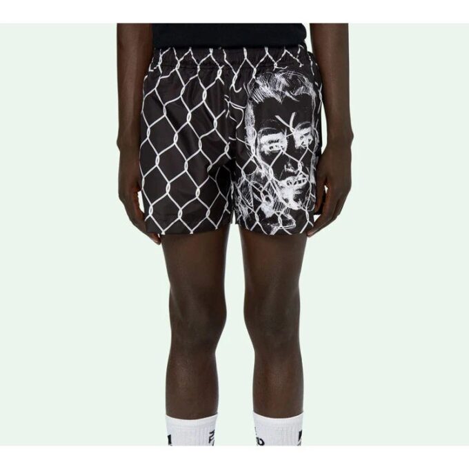 Pantaloni Scurți cu imprimeu portret Negru Alb