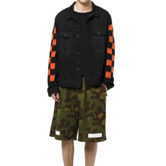 Pantaloni scurți de camuflaj din bumbac pentru bărbați Off-White, verde militar Pantaloni scurți de camuflaj din bumbac pentru bărbați Off-White, verde militar