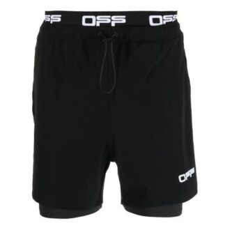 Pantaloni scurți de ciclism pentru bărbați Off-White SS21, cu talie elastică și imprimeu cu litere, negri Pantaloni scurți de ciclism pentru bărbați Off-White SS21, cu talie elastică și imprimeu cu litere, negri