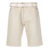 Pantaloni scurți din bumbac drepți, cu nasturi la talie, de culoare solidă, pentru bărbați, Off-White, alb cremos