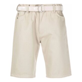 Pantaloni scurți din bumbac drepți, cu nasturi la talie, de culoare solidă, pentru bărbați, Off-White, alb cremos