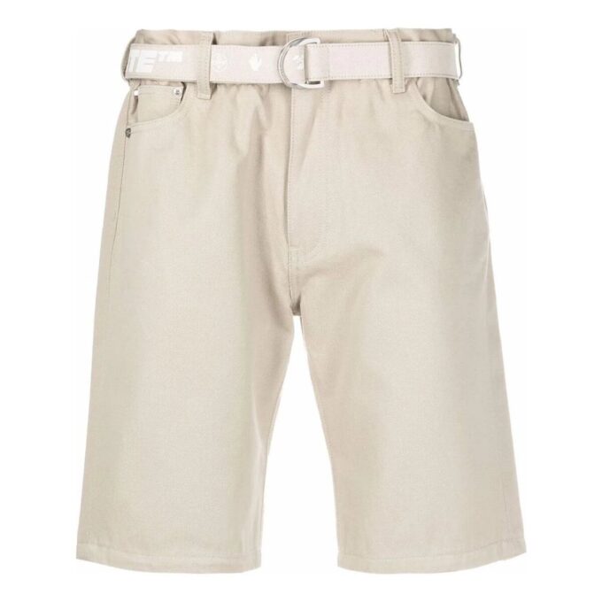 Pantaloni scurți din bumbac drepți, cu nasturi la talie, de culoare solidă, pentru bărbați, Off-White, alb cremos