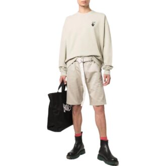 Pantaloni scurți din bumbac drepți, cu nasturi la talie, de culoare solidă, pentru bărbați, Off-White, alb cremos