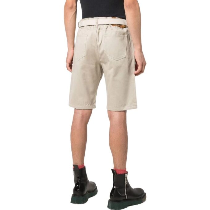 Pantaloni scurți din bumbac drepți, cu nasturi la talie, de culoare solidă, pentru bărbați, Off-White, alb cremos