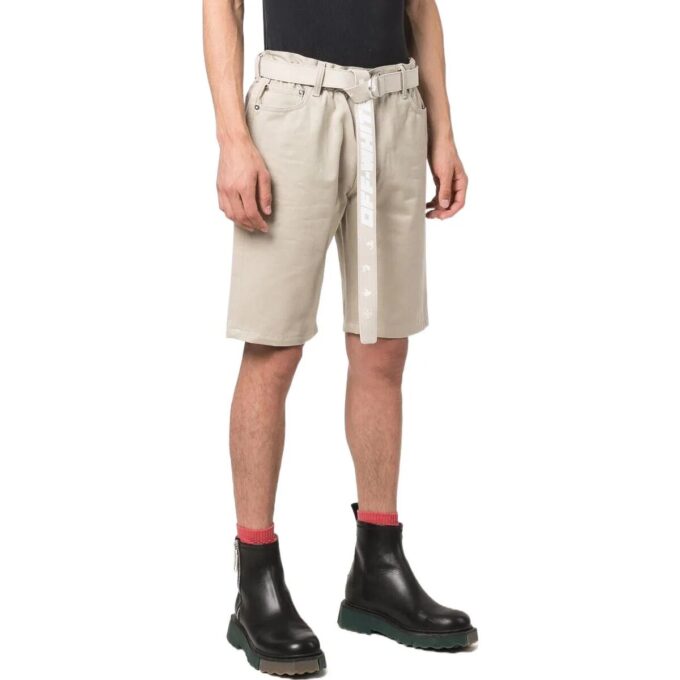 Pantaloni scurți din bumbac drepți, cu nasturi la talie, de culoare solidă, pentru bărbați, Off-White, alb cremos