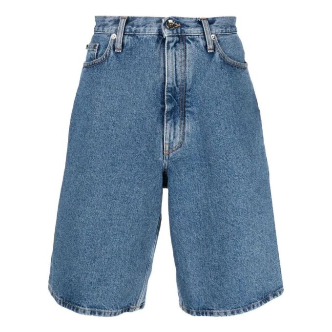 Pantaloni scurți din denim Off-White pentru bărbați FW22, culoare solidă, cu model de săgeți, albastru