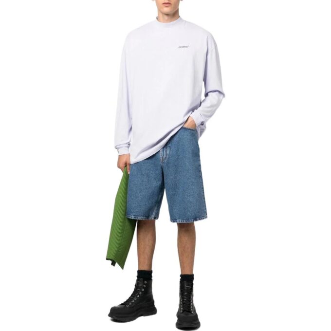 Pantaloni scurți din denim Off-White pentru bărbați FW22, culoare solidă, cu model de săgeți, albastru