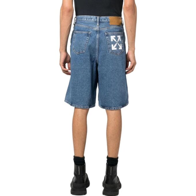 Pantaloni scurți din denim Off-White pentru bărbați FW22, culoare solidă, cu model de săgeți, albastru