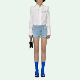 Pantaloni scurți din denim spălat cu logo Off-White, versiune obișnuită, albastru
