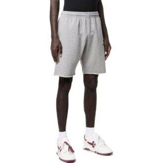 Pantaloni Scurți drepți Off-White pentru bărbați, colecția SS22, culoare solidă, cu imprimeu logo, versiune gri Pantaloni Scurți drepți Off-White pentru bărbați, colecția SS22, culoare solidă, cu imprimeu logo, versiune gri