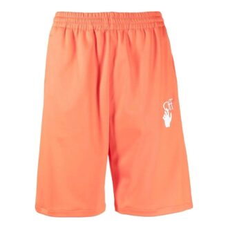 Pantaloni Scurți drepți Off-White pentru bărbați SS22 cu imprimeu cu logo-ul mărcii și talie elastică, versiune standard, portocaliu Pantaloni Scurți drepți Off-White pentru bărbați SS22 cu imprimeu cu logo-ul mărcii și talie elastică, versiune standard, portocaliu
