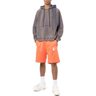 Pantaloni Scurți drepți Off-White pentru bărbați SS22 cu imprimeu cu logo-ul mărcii și talie elastică, versiune standard, portocaliu Pantaloni Scurți drepți Off-White pentru bărbați SS22 cu imprimeu cu logo-ul mărcii și talie elastică, versiune standard, portocaliu