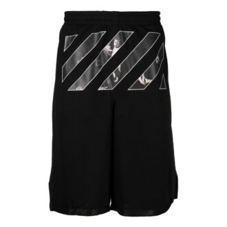 Pantaloni scurți drepți pentru bărbați Off-White din twill cu imprimeu, negru Pantaloni scurți drepți pentru bărbați Off-White din twill cu imprimeu, negru
