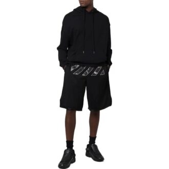 Pantaloni scurți drepți pentru bărbați Off-White din twill cu imprimeu, negru Pantaloni scurți drepți pentru bărbați Off-White din twill cu imprimeu, negru