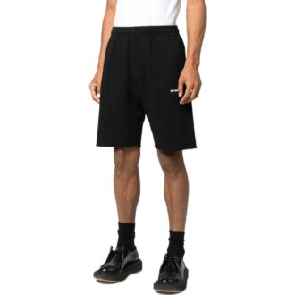 Pantaloni Scurți drepți pentru bărbați Off-White SS22 cu imprimeu cu logo alfabet, croială largă, negru Pantaloni Scurți drepți pentru bărbați Off-White SS22 cu imprimeu cu logo alfabet, croială largă, negru