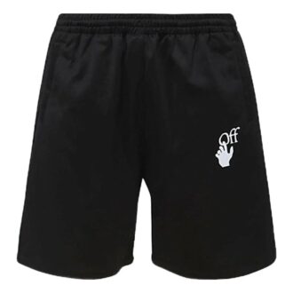 Pantaloni Scurți drepți pentru bărbați Off-White SS22, culoare solidă, cu imprimeu logo, talie elastică, versiune standard, negru Pantaloni Scurți drepți pentru bărbați Off-White SS22, culoare solidă, cu imprimeu logo, talie elastică, versiune standard, negru