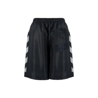 Pantaloni Scurți drepți pentru bărbați Off-White SS22 din twill cu imprimeu și talie elastică, versiune standard, negru Pantaloni Scurți drepți pentru bărbați Off-White SS22 din twill cu imprimeu și talie elastică, versiune standard, negru