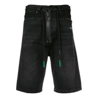 Pantaloni Scurți Off-White pentru bărbați, cu fermoar, versiune obișnuită, negri Pantaloni Scurți Off-White pentru bărbați, cu fermoar, versiune obișnuită, negri