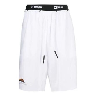 Pantaloni Scurți Off-White pentru bărbați cu logo și săgeată la talie, albi Pantaloni Scurți Off-White pentru bărbați cu logo și săgeată la talie, albi