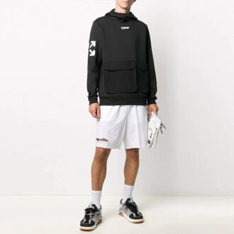 Pantaloni Scurți Off-White pentru bărbați cu logo și săgeată la talie, albi Pantaloni Scurți Off-White pentru bărbați cu logo și săgeată la talie, albi