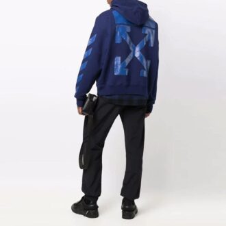 Pantaloni scurți Off-White pentru bărbați FW21 cu model iconic de săgeți, cu șnur, croi larg, albastru