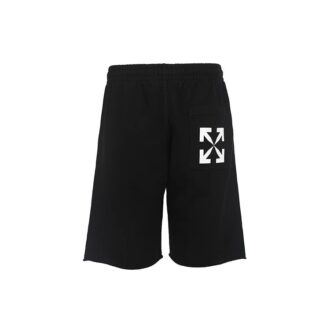 Pantaloni Scurți Off-White pentru bărbați SS22 cu imprimeu cu săgeată și logo lateral, croială largă, negru Pantaloni Scurți Off-White pentru bărbați SS22 cu imprimeu cu săgeată și logo lateral, croială largă, negru
