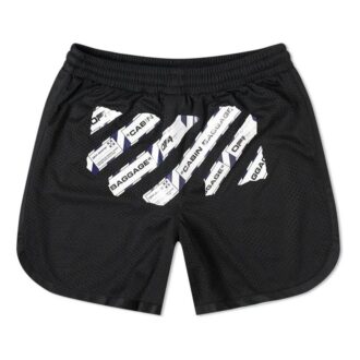 Pantaloni Scurți pentru bărbați Off-White CO VIRGIL ABLOH cu curea din cauciuc și plasă, negru Pantaloni Scurți pentru bărbați Off-White CO VIRGIL ABLOH cu curea din cauciuc și plasă, negru